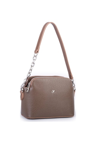 Nas Bag Kadın Sade Şık Omuz Ve Çapraz Zincirli Ve Uzun Çift Askılı 20x15 Cm Vizon Victoria