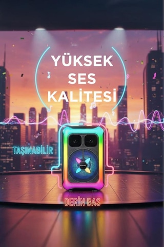Kablosuz Mikrofonlu Rgb Işıklı Bluetooth Hoparlör Usb Tf Fm 12w Taşınabilir Kts-2452