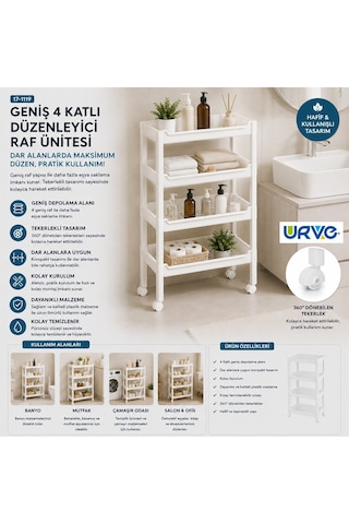 Urve Ur-3599 Rafty Geniş 4 Katlı Tekerlekli Sepet Organizer Raf Ünitesi 355x220x670 Mm Diğer