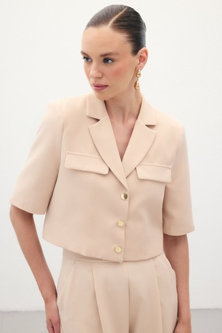 Sateen Kısa Kollu Ceket - Bej-136202 Bej