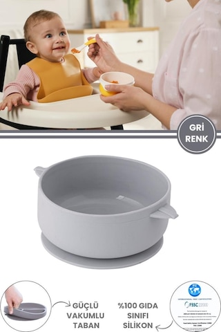 Silicolife Mama Kasesi Düz, Vakum Tabanlı Bebek Çocuk Eğimli Mama Tabağı Gıda Sertifikalı