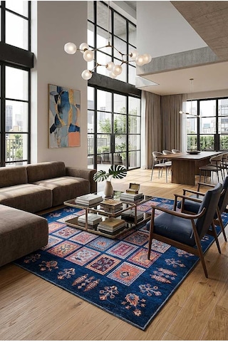 Frenda Home Binbirgece Pamuk Taban Yıkanabilir Dijital Baskılı Halı Lacivert