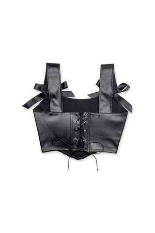 L'aura Corset Siyah Deri Bayan Korse Büstiyer