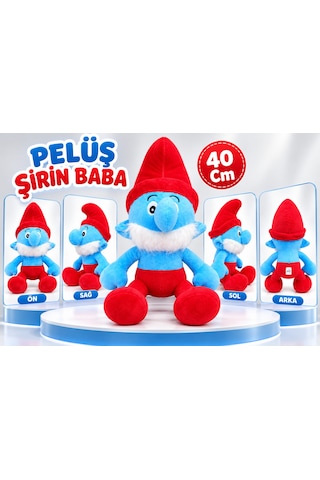 Oyuncak Peluş Şirinler Şirin Baba-şirine-gözlüklü Şirin-gülen Şirin Sevimli Oyun Arkadaşı Hediyelik 40 Cm Kırmızı - Mavi