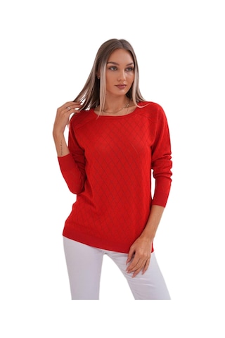 Kadın Baklava Dilimi Desenli Kazak 12781 Bgl-st04110 Kırmızı