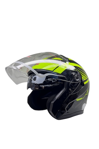 Kask Ls5 Marka Çenesiz Yarım Kask Siyah- Yeşil