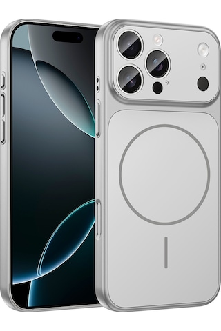 Zore Apple Uyumlu iPhone 14 Pro Kılıf Msra M-safe Şarj Özellikli Kamera Korumalı Formen Kapak - Gümüş Gümüş