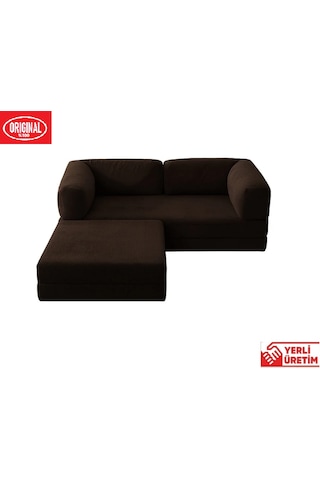 Herev 180x180 Cm 50 Dns Modüler Köşe Koltuk Fitilli Kadife Kumaş, Yatak Olabilen, Modern Tasarım Şark Köşe Acı Kahve