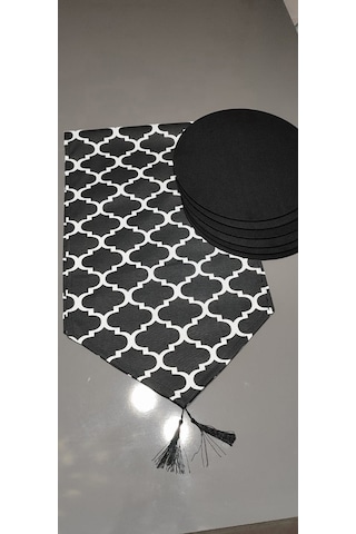 Y&S Home Tekstil Klasik Desenli Runner ve Supla Takımı 6'lı Siyah