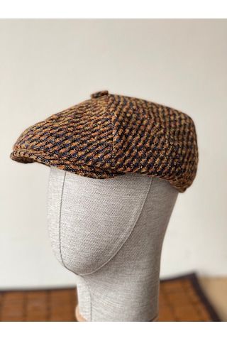 Aida Jewelss Kışlık Özel Kumaş Yünlü Peaky Blinders Model Dökümlü Unisex Yünlü Kasket Şapka Turuncu