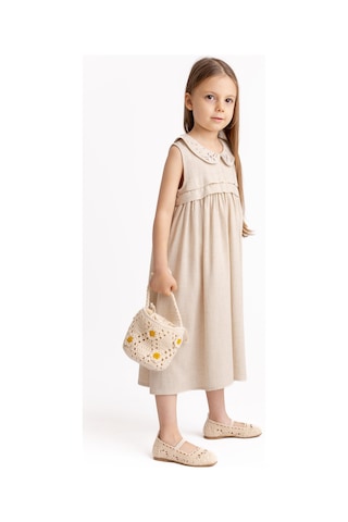 Cigit Bebe Yaka Nakışlı Keten Elbise 2-7 Yaş Naturel Naturel