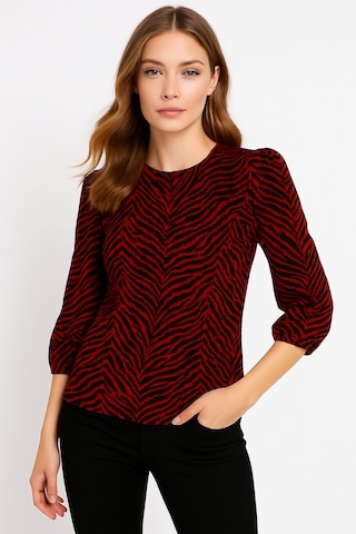 Kadın Bisiklet Yaka Esnek Desenli Spor Şık Truvakar Kol Bluz Bordo