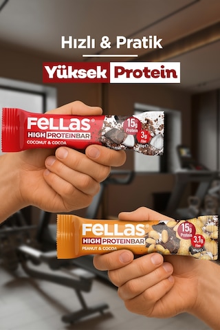 Fellas Yüksek Protein Bar 45 G Süper Ikili Kutu 24 Adet - Hind. Cevizli X 12 Adet + Yer Fıstıklı X 12 Adet