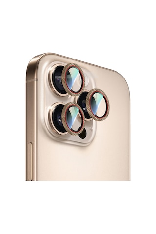 Apple Uyumlu   iPhone 16 Pro Max Caseworld Karbon Fiber Serisi Anti Reflective Kamera Lens Koruyucu Gold-kırmızı