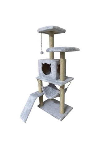 Pet Kedi Tırmalama Kulesi Oyun Evi Platformlu Gri