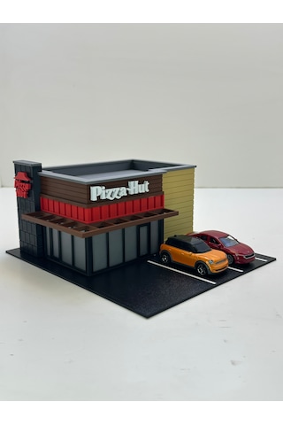 3d Baskı 1/64 Ölçekli Pizza Hut Bina Tasarımlı Diorama Araç Sergileme Garajı