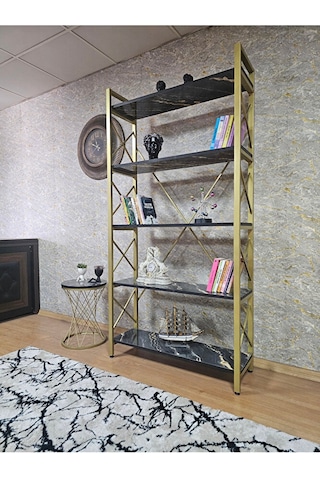 Gold Boyalı Kitaplık - 5 Raflı Suntalem Lüks Kitaplık Luanda Çok Renkli