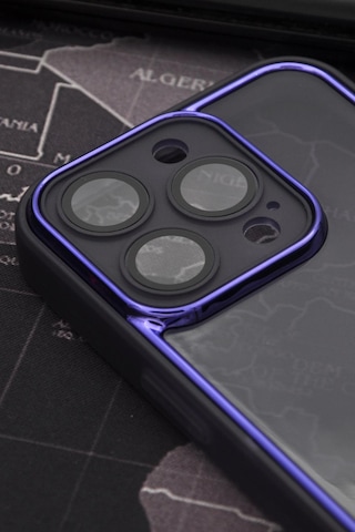 İphone 14 Pro Max Uyumlu Mor Kenarlı Renkli Yarı Şeffaf Kapak Kılıf Kamera Lens Korumalı Mor