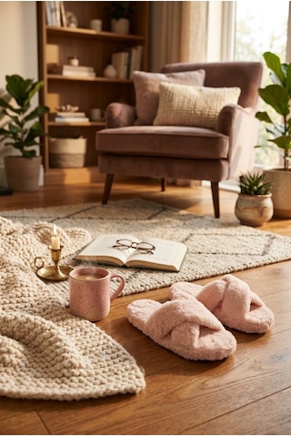 Relaxa Kadın Peluş Ev Terliği, Yumuşak Kürklü,yumuşak Tabanlı, Sıcak Kışlık Terlik Pembe