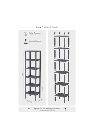 Deconox 6 Katlı Köşe Rafı / Banyo, Mutfak Ve Kiler İçin Yer Tasarruflu Organizer / Çok Amaçlı Plastik Raf / 3 F Çok Renkli