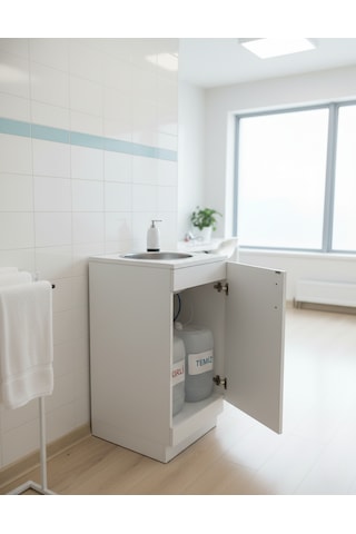 Tekerlekli Taşınabilir Seyyar Lavabo Beyaz
