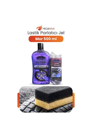 Lastik Parlatıcı Jel Mor Renk Simli 500 Ml + Lastik Süngeri li Parlaklık Koruma