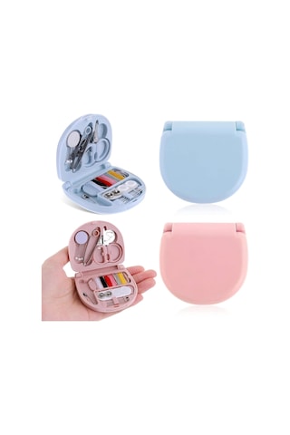 Mini Dikiş Seti Pratik Taşınabilir Plastik Kutu İçinde Acil Onarım Ve Dikiş Malzemeleri
