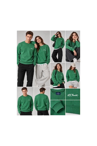 Hk Premium Sweatshirt Bisiklet Yaka Hk Premium Logolu Erkek Basic Yeşil
