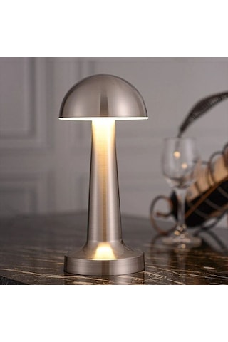 Buffer Mantar Model Silver Renk Şarjlı Dokunmatik 3 Renkli Led Masa Lambası -m11 Gümüş