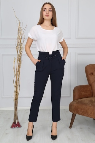Bluence Beli Kemerli Siyah Dar Paça Kumaş Pantolon Siyah