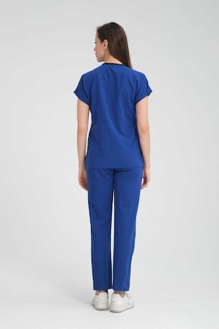 Üniforma V Yaka Saks Mavi Unisex Likralı Doktor Hemşire Takım Scrubs Saks Mavi