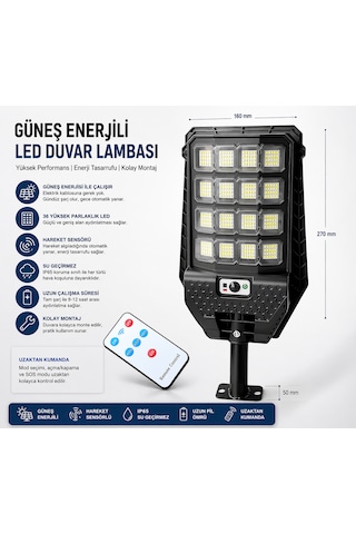Ultra Parlak Solar Led Lamba Hareket Sensörlü Ve Enerji Tasarruflu Su Geçirmez Kolay Montaj & Uzun Ömür 1