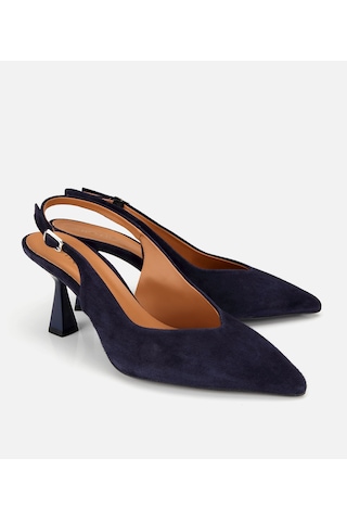 Hotiç Kadın Süet Deri Lacivert Sivri Burunlu Arkası Açık Kısa Topuklu Stiletto 01ayh322100a680 01ayh322100a680