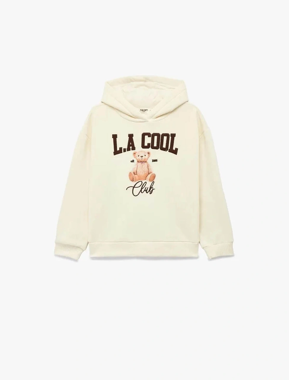 Koton Ayıcık Baskı Detaylı Oversize Kapşonlu Bej Kız Çocuk Sweatshirt 6wkg10206ak Bej
