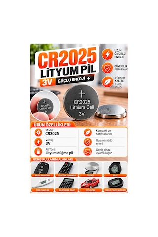 Cr2025 Pil 3v 10 Adet Rio Cr 2025 Para Pil Lityum Düğme Pil Araba Kumandası Baskül Tartı Pili Saat Oyuncak Cihaz Pili