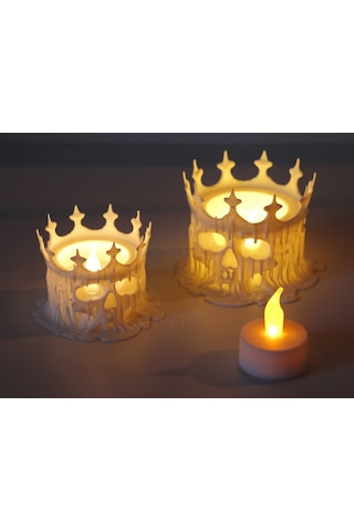 Trendexa 3d Baskı Erimiş Kafatası Tealight Mumluk Taçlı Kuru Kafa Dekoratif Mum Tutucu Mac Çok Renkli