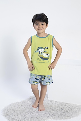 Erkek Çocuk Kalın Askı Şortlu Yeşil Pijama Takım C5t5n0o-047 Yeşil