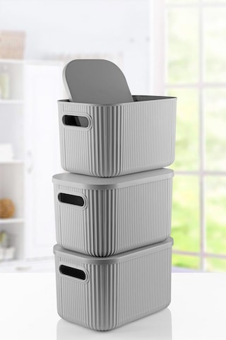 3'lü Set Çok Amaçlı Düzenleyici Depolama Kutusu Gri 6,2lt