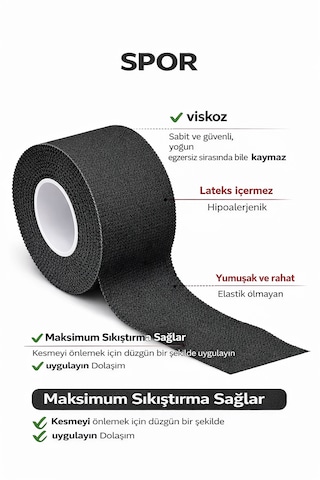 Rijit Fiksasyon Yapışkanlı Sporcu Bandajı 3.7cm X 10 Metre Siyah
