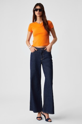 Ethıquet Masroutı Kadın Slim Kısa V Yaka Kısa Kol Turuncu T-shirt
