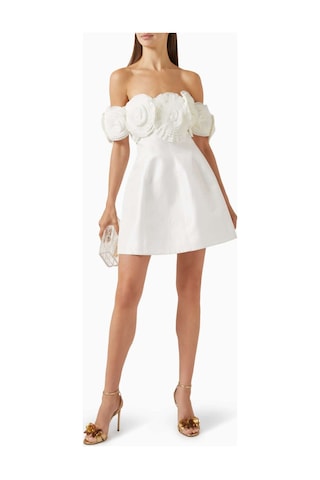Acler Off - Shoulder Mini Elbise - Aksesuarlı, %65 Polyester %35 Pamuk, Saten Kumaş Beyaz