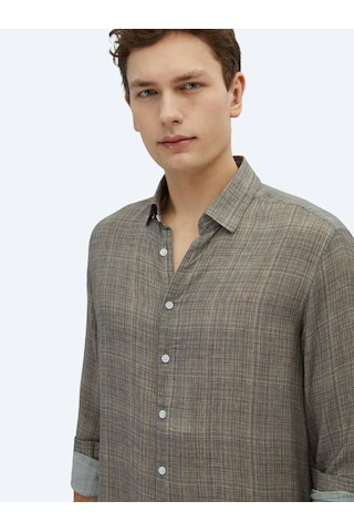 Kip Vizon Baskılı Regular Fit Dokuma Casual Gömlek Vizon