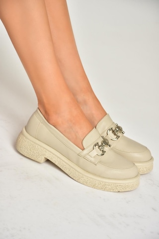 Fox Shoess996613009 Bej Kalın Tabanlı Makosen Ayakkabı Bej