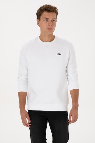 U.S. Polo Assn. Erkek Comfort Fit Bisiklet Yaka Şardonlu Beyaz Basic Sweatshirt 50313757-VR013