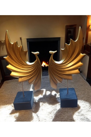 18cm -35cm Ebatlarında Kırılmaz Sarı Renk 2li Tavus Kuşu Biblosu