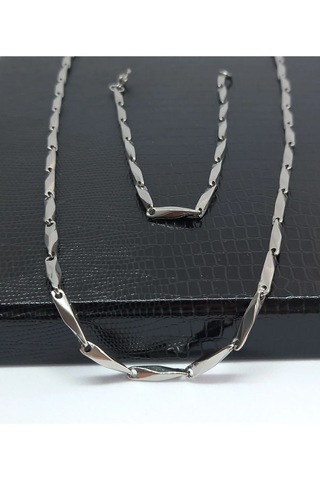 Küp Üçgen Model Kararmaz Çelik Unisex Kolye Ve Bileklik Set Silver
