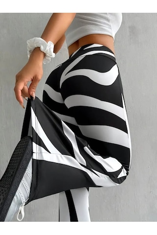 Kadın Yüksek Bel Zebra Desenli Dalgıç Tayt Desenli