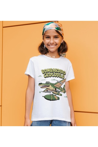 Bombardino Crocodilo Tişört Bombarıddıno Crocodil Çocuk T-shirt Tung Sahur Yetişkin Unisex Tişört Beyaz