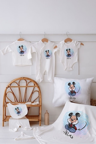 Lilabio %100 Organik Isme Özel Isimli 10lu Hastane Çıkışı Mickey Ekru