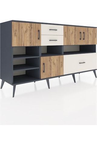Hyperion Konsol 7 Raflı 3 Çekmeceli 4 Kapaklı 176x44x99 Antrasit- Antrasit-çam/aytaşı